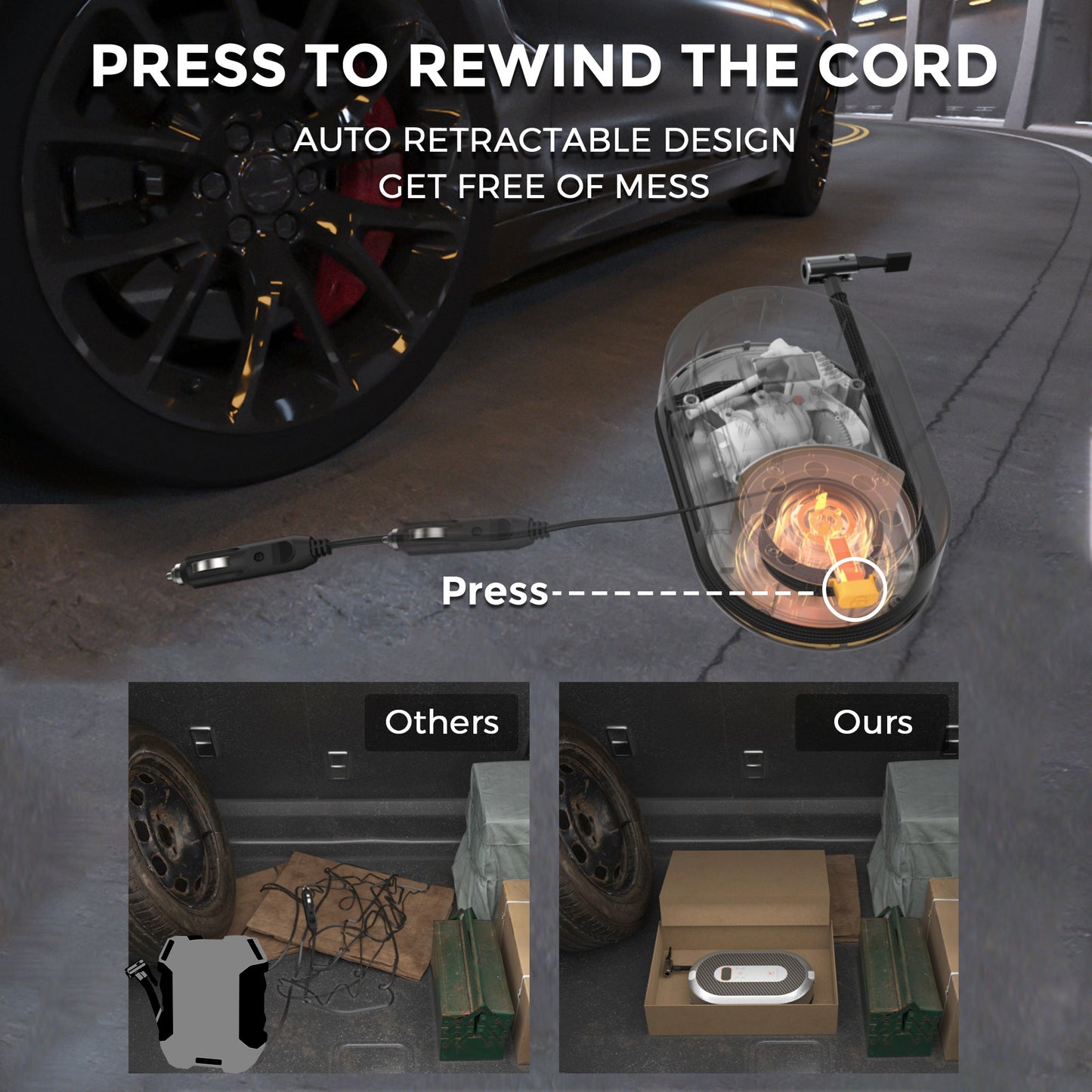 Gonfleur de pneu de voiture rétractable