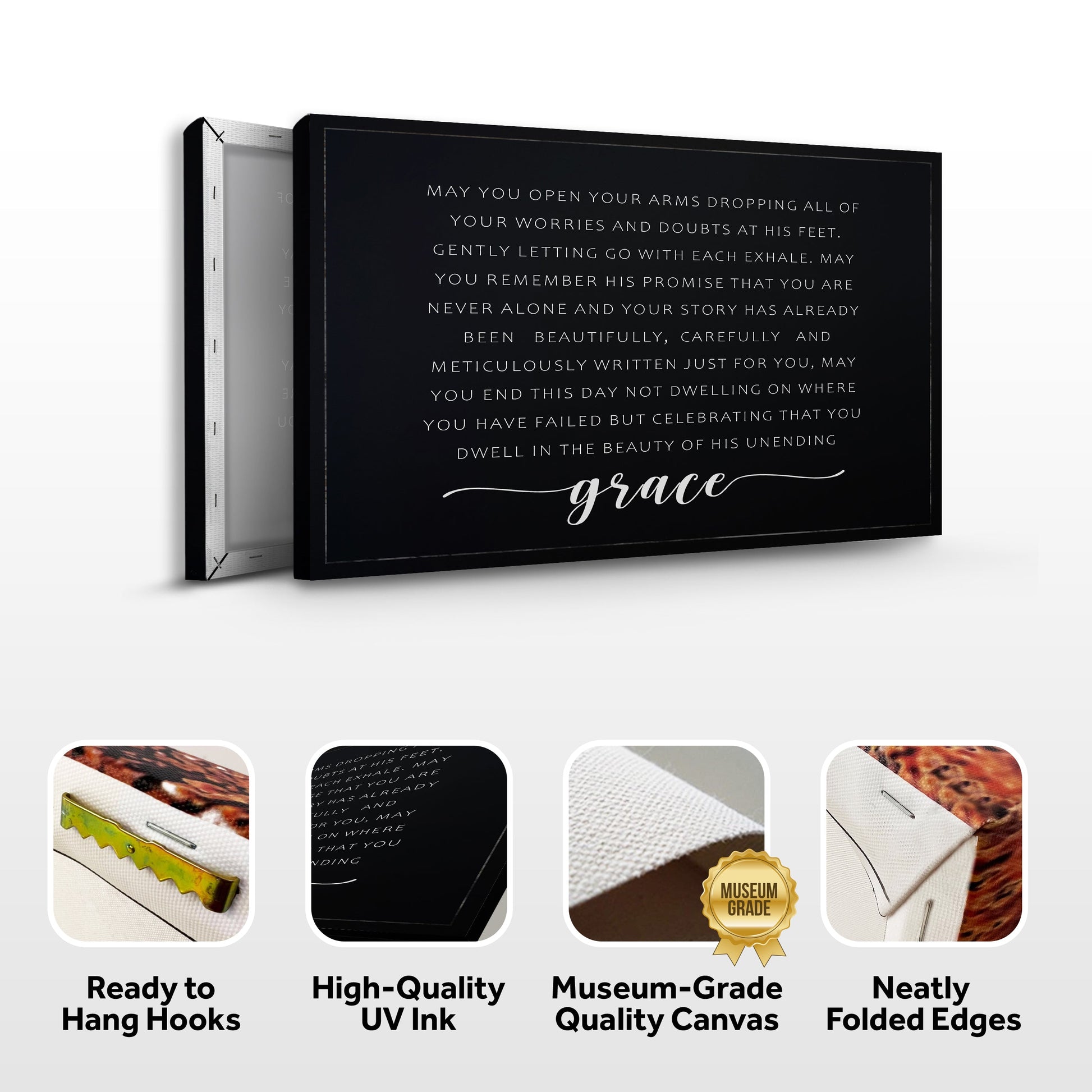 Unending Grace Faith Sign II canvas, black frame, white text and script, Tailored Canvases on Tampa Home & Garden Store