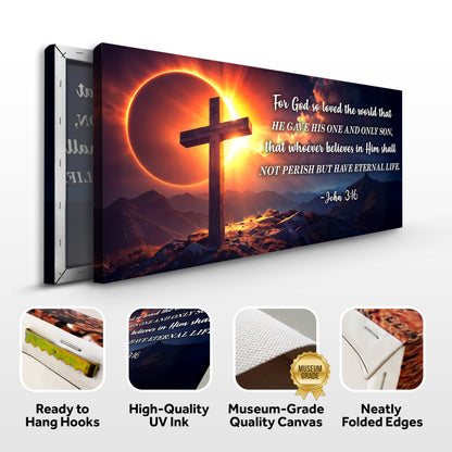 Canvas John 3:16 Faith Sign III by Tailored Canvases; sunset-lit cross with scripture text on Tampa Home & Garden Store