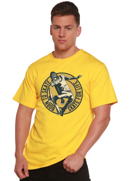 Skate For Life men's bamboo tee yellow with large skate graphic by Spun Bamboo on Tampa Home & Garden Store