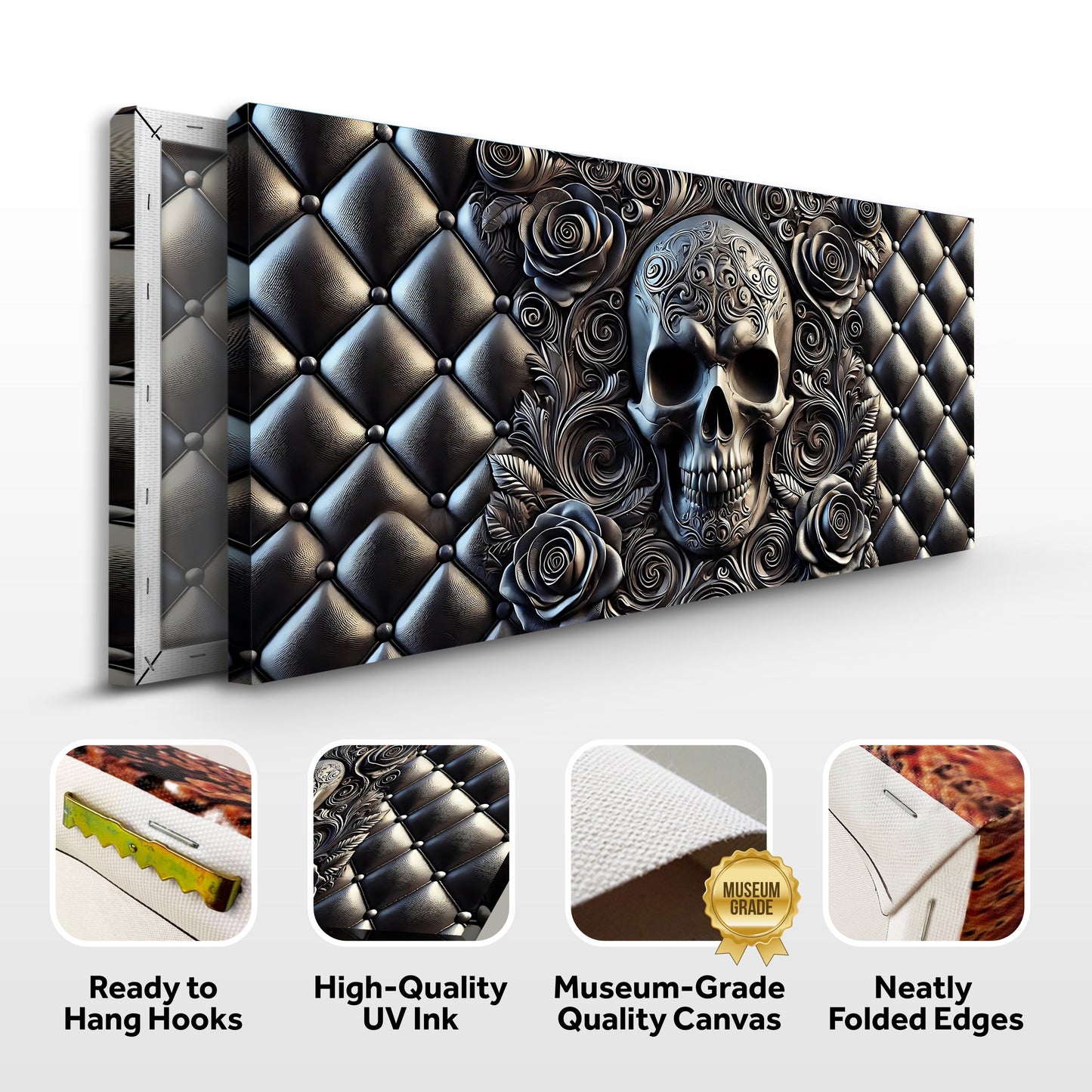 3D Rose And Skull Wall Art canvas with roses and skull on a backdrop Tailored Canvases on Tampa Home & Garden Store