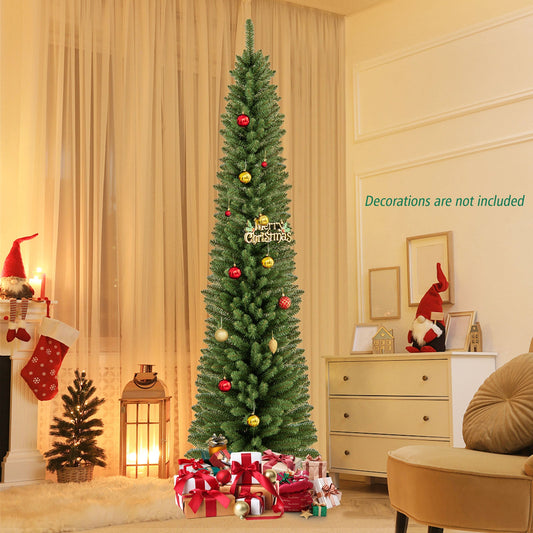 DirectDeals pencil Christmas tree 5/6/7/8 ft with memory-wire tips and metal stand, green on Tampa Home & Garden Store