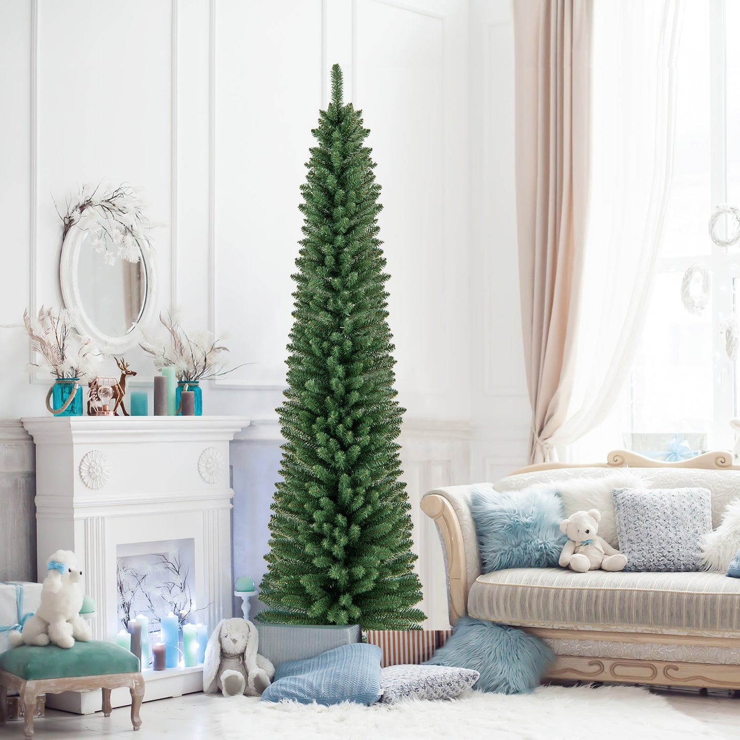 DirectDeals Pencil Christmas Tree, 5/6/7/8 ft, memory-wire branch tips, upgraded metal stand on Tampa Home & Garden Store