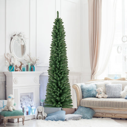 DirectDeals Pencil Christmas Tree, 5/6/7/8 ft, memory-wire branch tips, upgraded metal stand on Tampa Home & Garden Store
