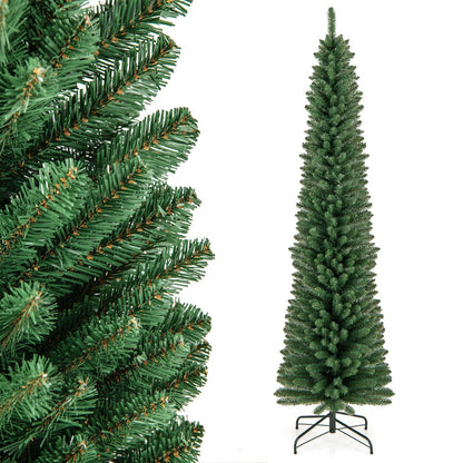 Pencil Christmas Tree, green artificial 5/6/7/8 ft with memory-wire branch tips and metal stand on Tampa Home & Garden Store