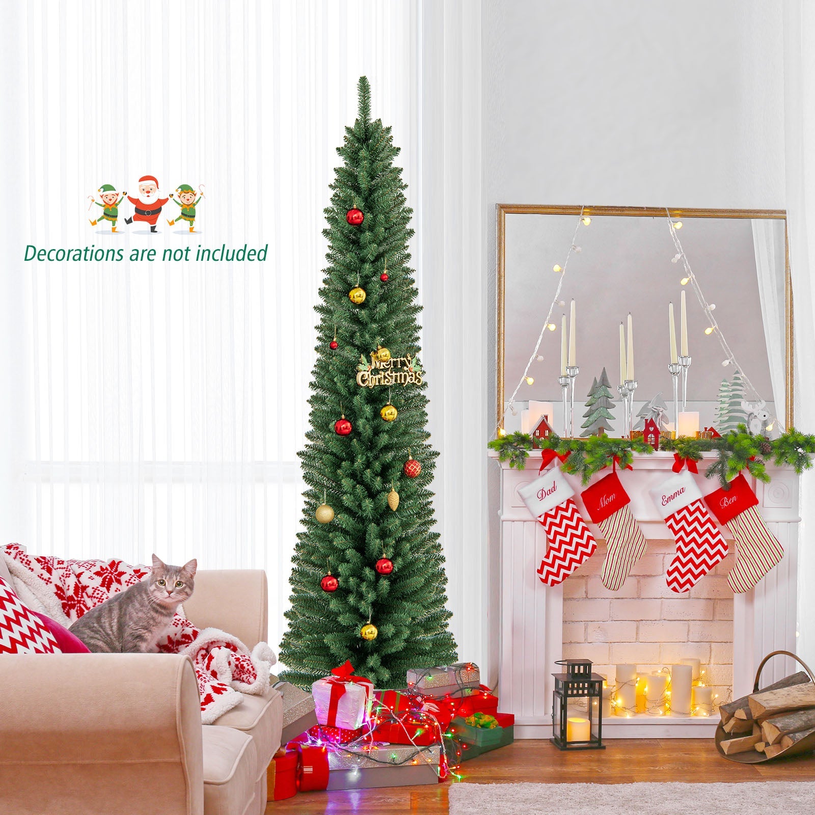 DirectDeals pencil Christmas tree, 5/6/7/8 ft with memory-wire tips and upgraded metal stand on Tampa Home & Garden Store