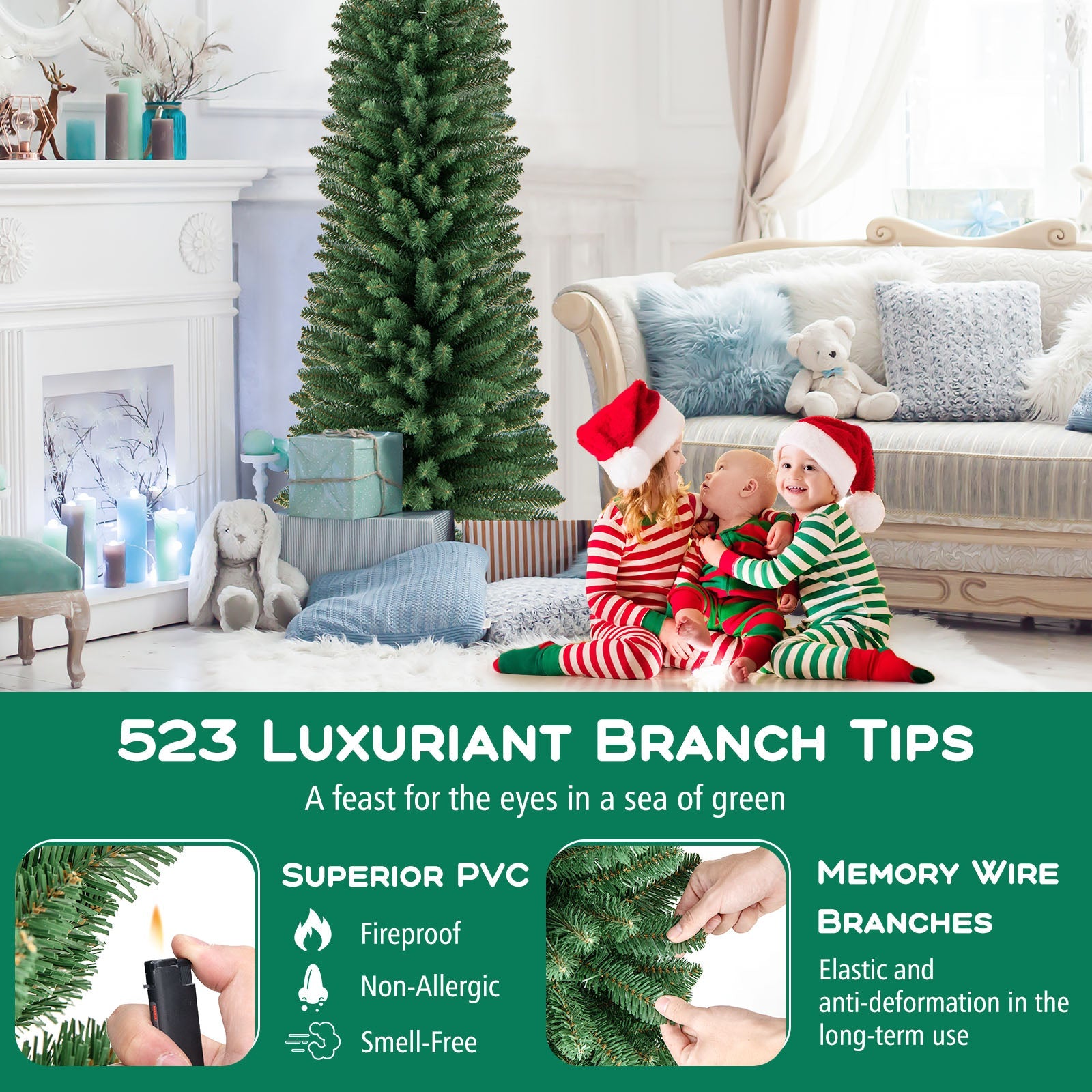 DirectDeals 5/6/7/8 ft pencil green tree with memory wire branch tips and upgraded metal stand on Tampa Home & Garden Store