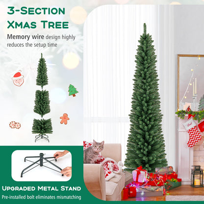 Pencil Christmas Tree with memory wire branches and upgraded metal stand (5/6/7/8 ft) on Tampa Home & Garden Store