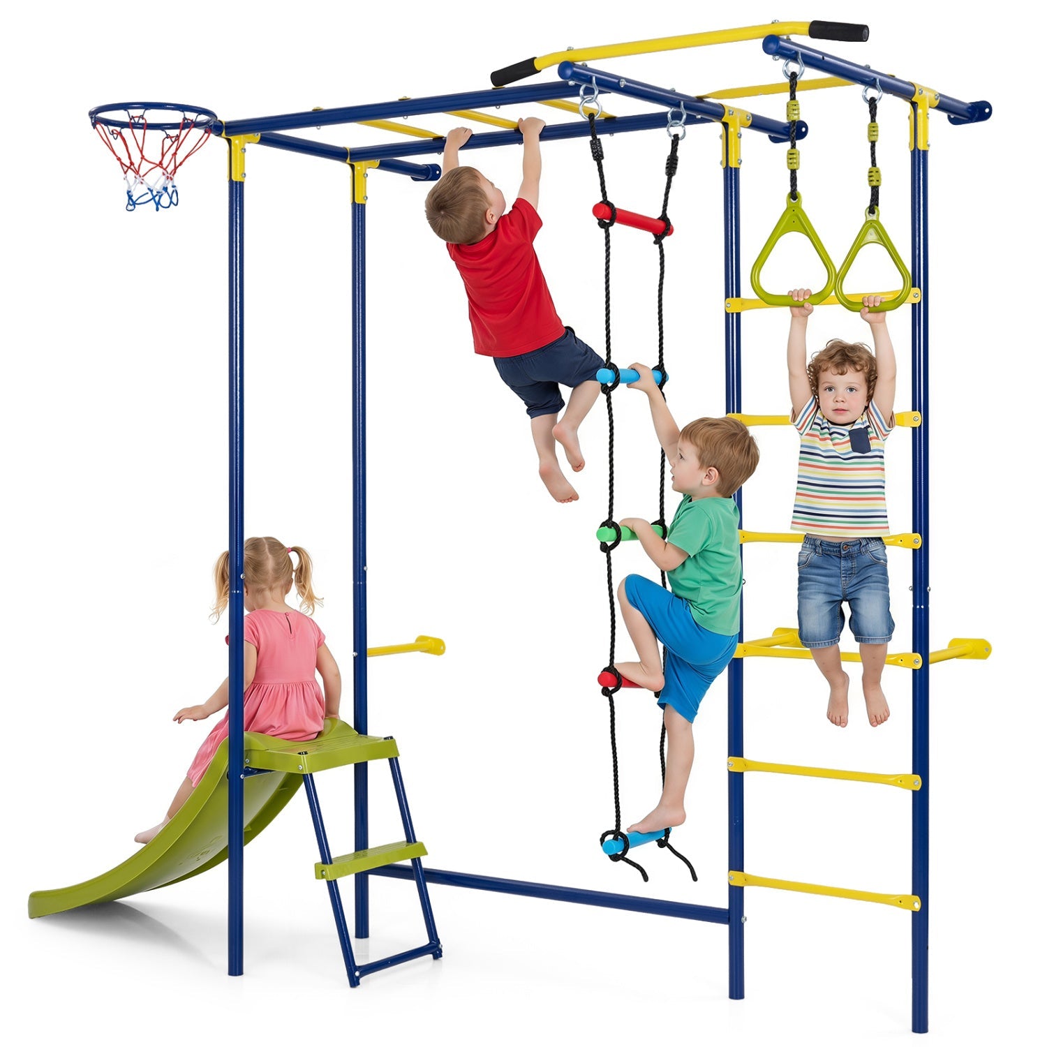 7-in-1 Indoor Jungle Gym for Toddlers with Slide & Rings DirectDeals blue frame 4 kids on Tampa Home & Garden Store
