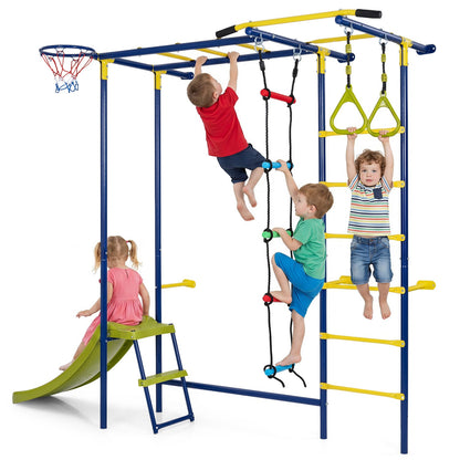 7-in-1 Indoor Jungle Gym for Toddlers with Slide & Rings DirectDeals blue frame 4 kids on Tampa Home & Garden Store