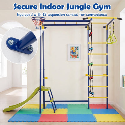 7-in-1 Indoor Jungle Gym for Toddlers with Slide & Rings, DirectDeals blue and yellow frame on Tampa Home & Garden Store