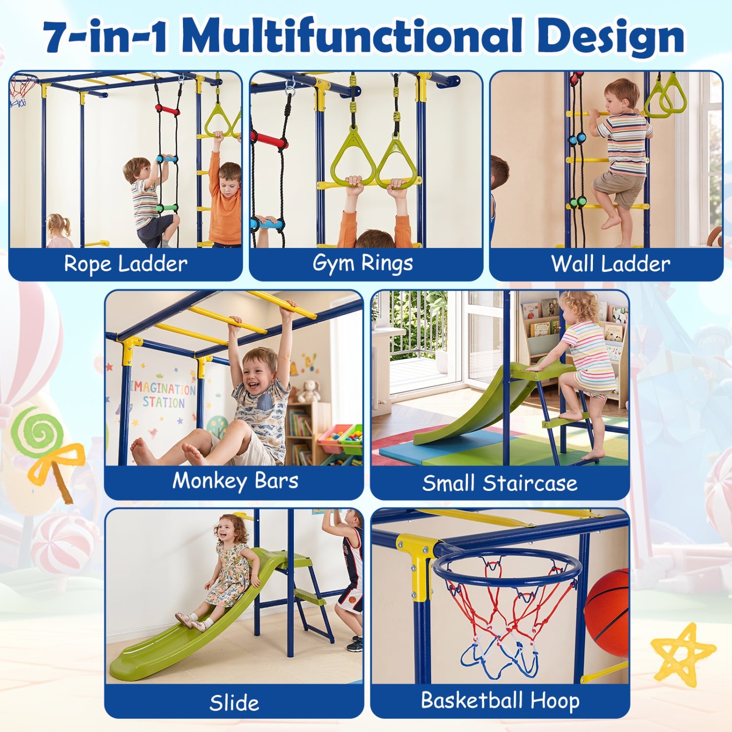 DirectDeals 7-in-1 Indoor Jungle Gym for Toddlers with slide and rings on Tampa Home & Garden Store