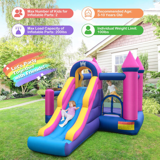 7-in-1 Kids Inflatable Bounce House with Long Slide and 735W Blower - Tampa Home & Garden Store