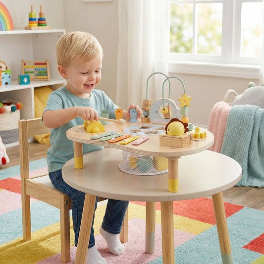 7-in-1 Toddler Activity Table Montessori Sensory Toy for 12 Month+ Wooden Musical Play Table - Tampa Home & Garden Store