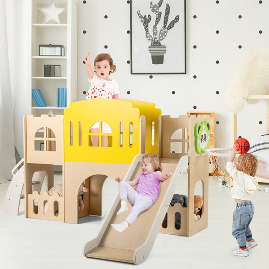 7-in-1 Toddler Slide Set for Kids with Climber and Basketball Hoop-Multicolor - Tampa Home & Garden Store