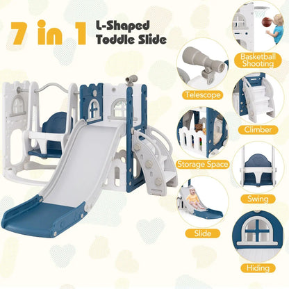7 in 1 Toddler Swing and Slide Set Basketball Hoop