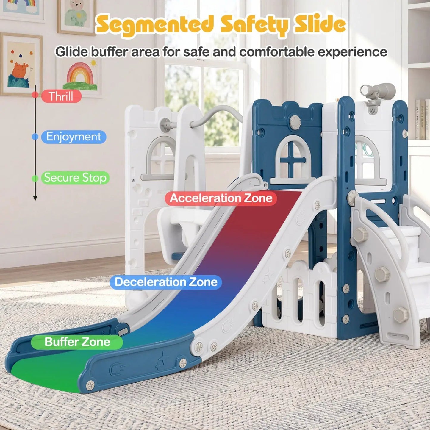 7 in 1 Toddler Swing and Slide Set Basketball Hoop