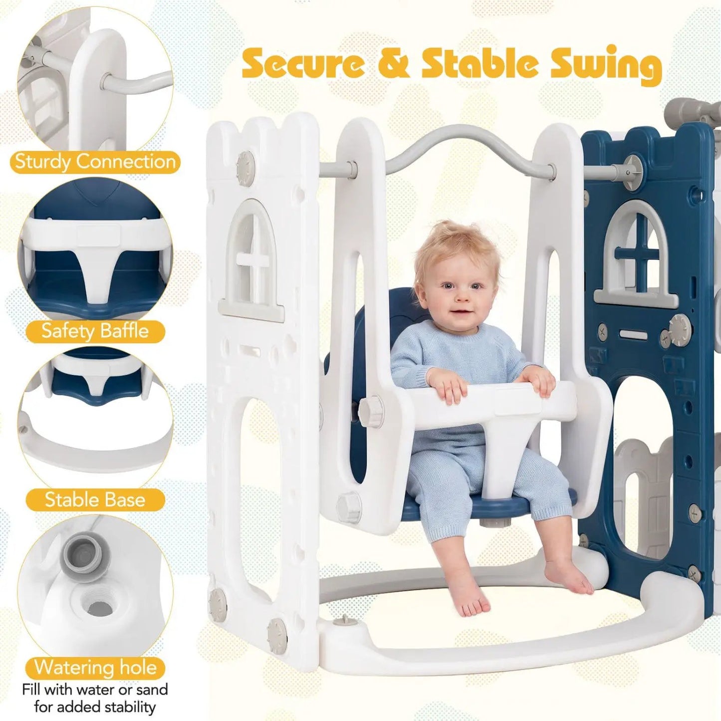 7 in 1 Toddler Swing and Slide Set Basketball Hoop