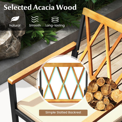 Juego de comedor de patio de madera de acacia de 7 piezas, muebles de comedor de madera maciza con orificio para sombrilla