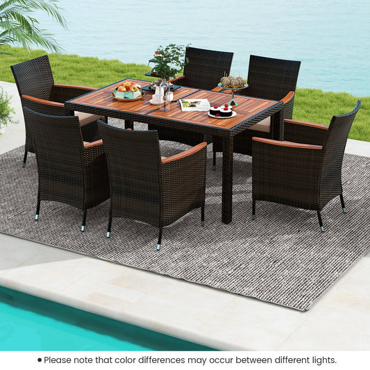 7 Pieces Garden Dining Patio Rattan Set with Cushions for Backyard - Tampa Home & Garden Store