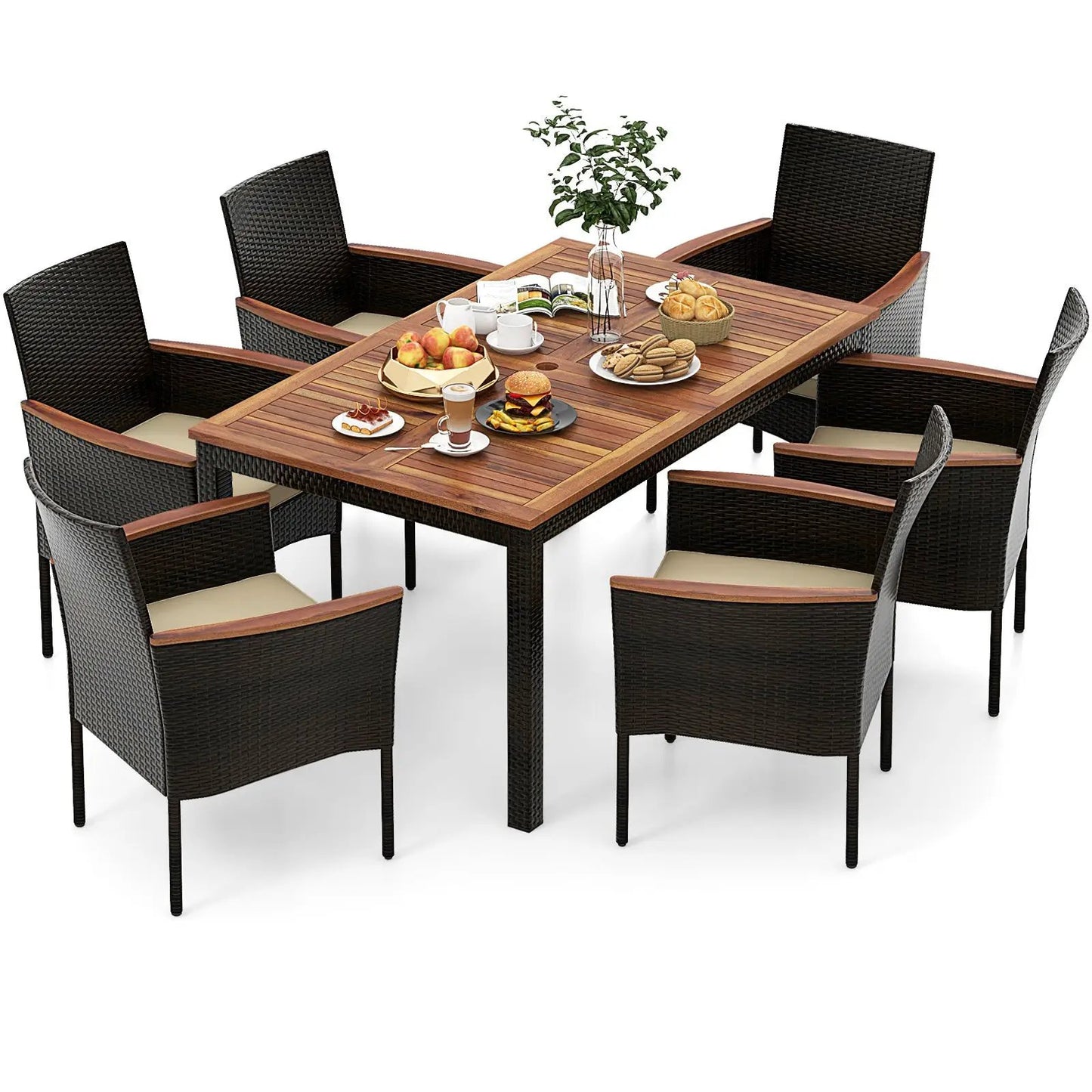 7-Piece Rattan Patio Dining Set Stackable Chairs