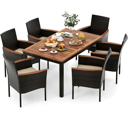 7-Piece Rattan Patio Dining Set Stackable Chairs