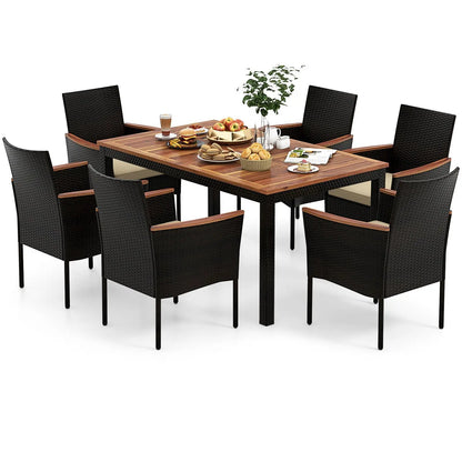7-Piece Rattan Patio Dining Set Stackable Chairs