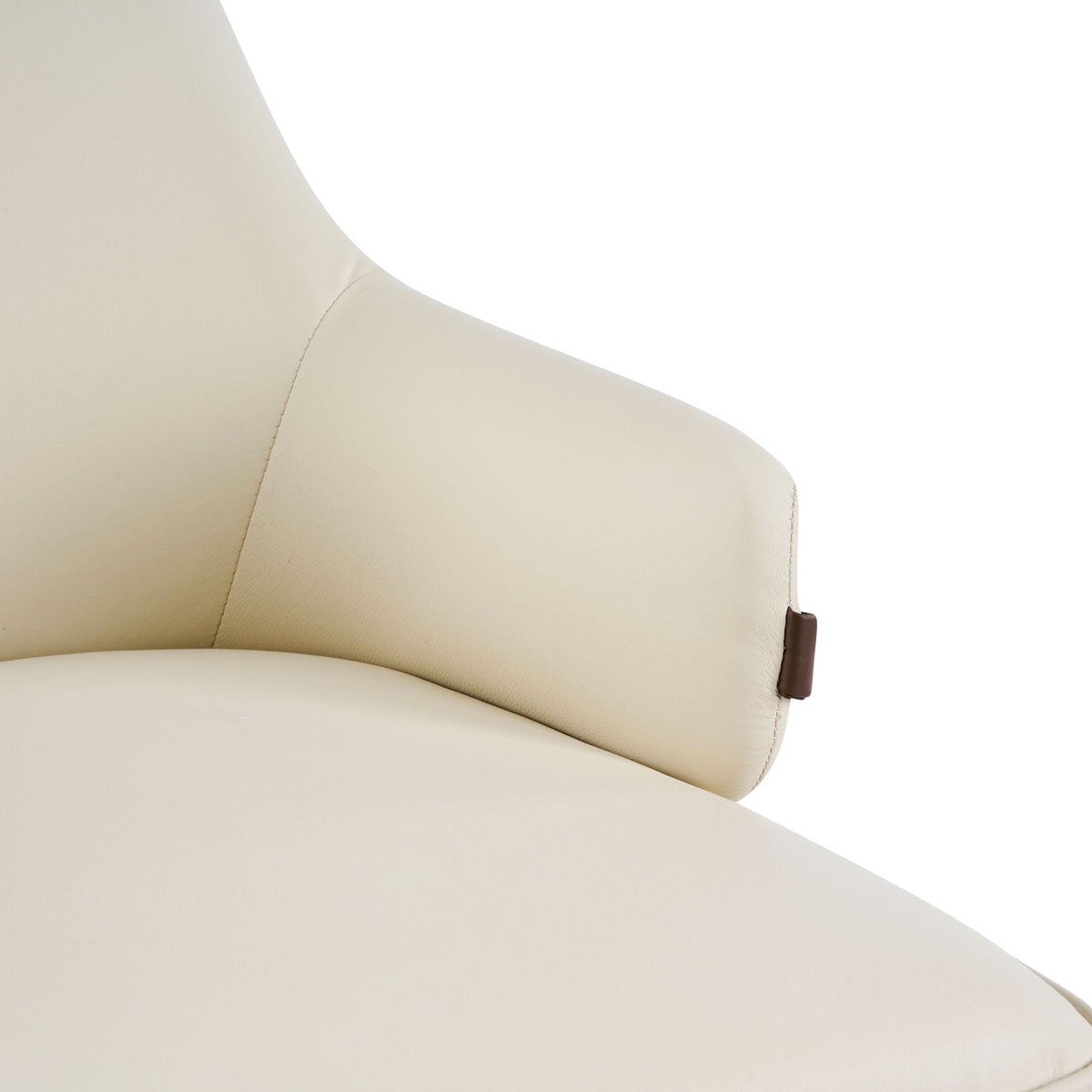 Indoor dining chair beige leather upholstery close-up on Tampa Home & Garden Store
