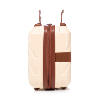 HouseOfZazla 2-Piece Beige ABS Spinner Wheel Luggage Set with brown straps on Tampa Home & Garden Store