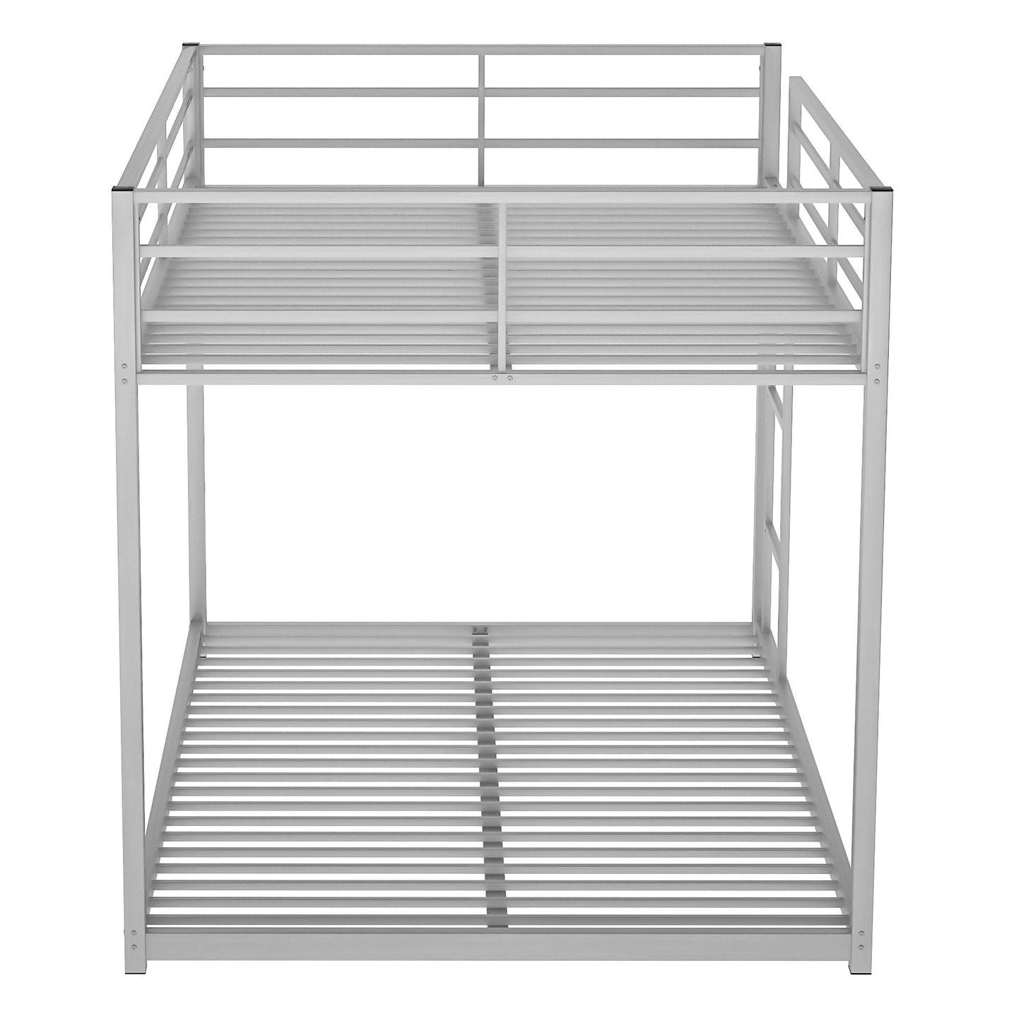 HouseOfZazla metal bunk bed frame with a slatted lower bunk and safety rails in silver on Tampa Home & Garden Store