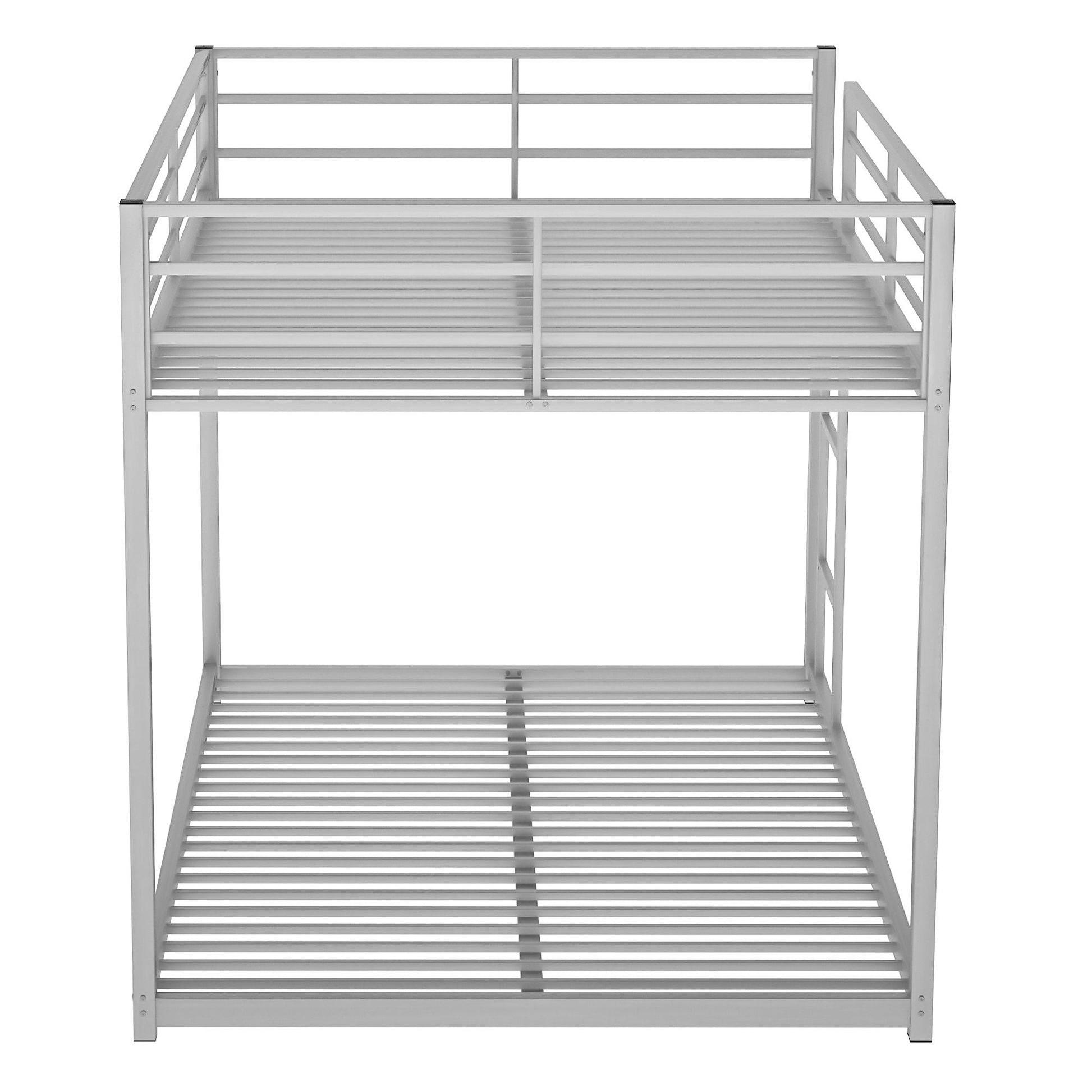 HouseOfZazla metal bunk bed frame with a slatted lower bunk and safety rails in silver on Tampa Home & Garden Store