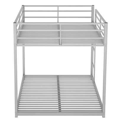 HouseOfZazla metal bunk bed frame with a slatted lower bunk and safety rails in silver on Tampa Home & Garden Store