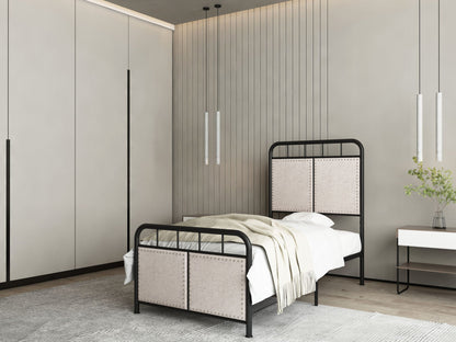 Twin Size Linen and Metal Upholstered Bed Frame