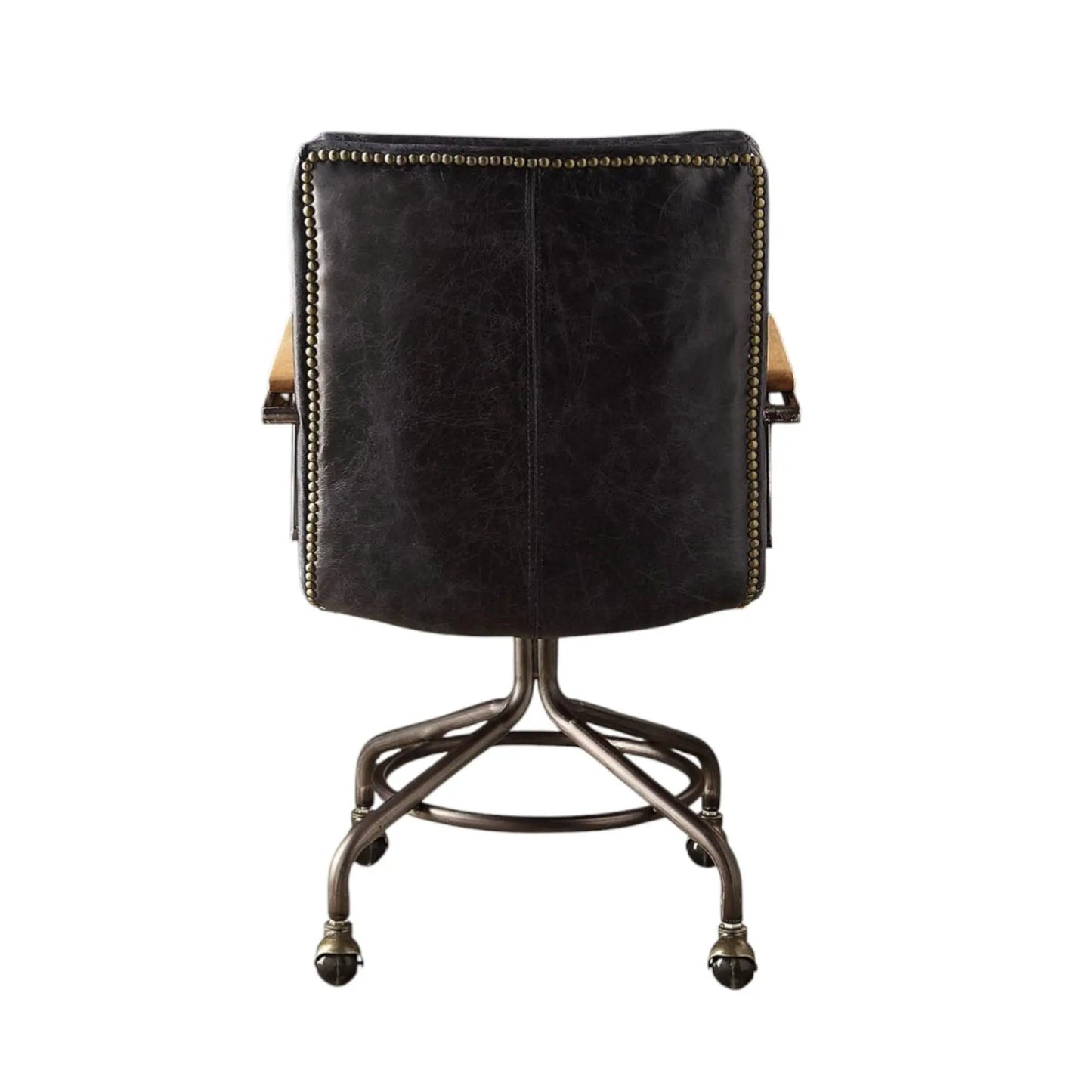 Harith Retro Top Grain Office Chair in black leather with nailhead trim and swivel base on Tampa Home & Garden Store