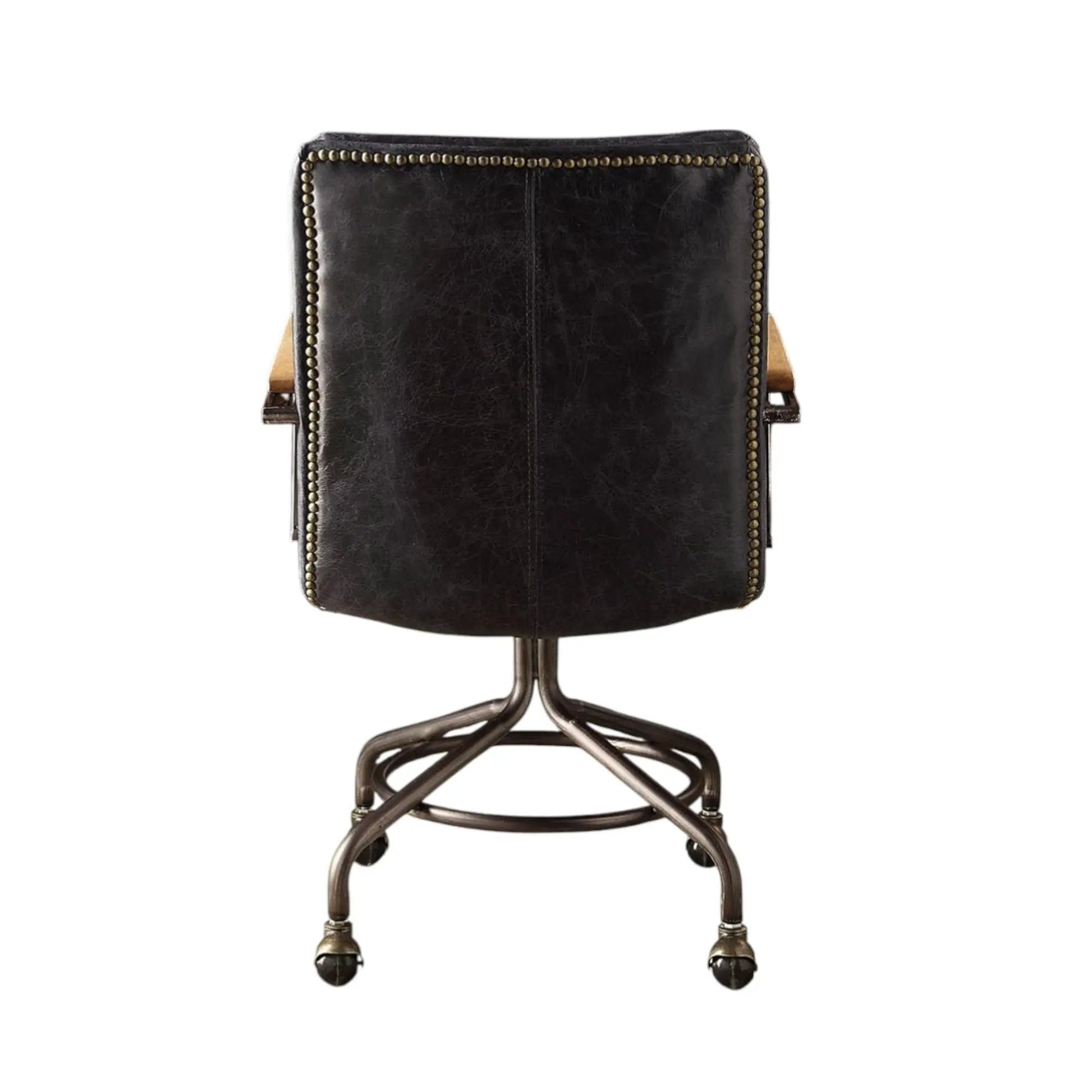 Harith Retro Top Grain Office Chair in black leather with nailhead trim and swivel base on Tampa Home & Garden Store