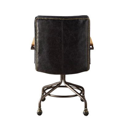 Harith Retro Top Grain Office Chair in black leather with nailhead trim and swivel base on Tampa Home & Garden Store