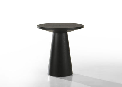 Black round end table with conical pedestal base, wood grain top Jasper design HouseOfZazla on Tampa Home & Garden Store