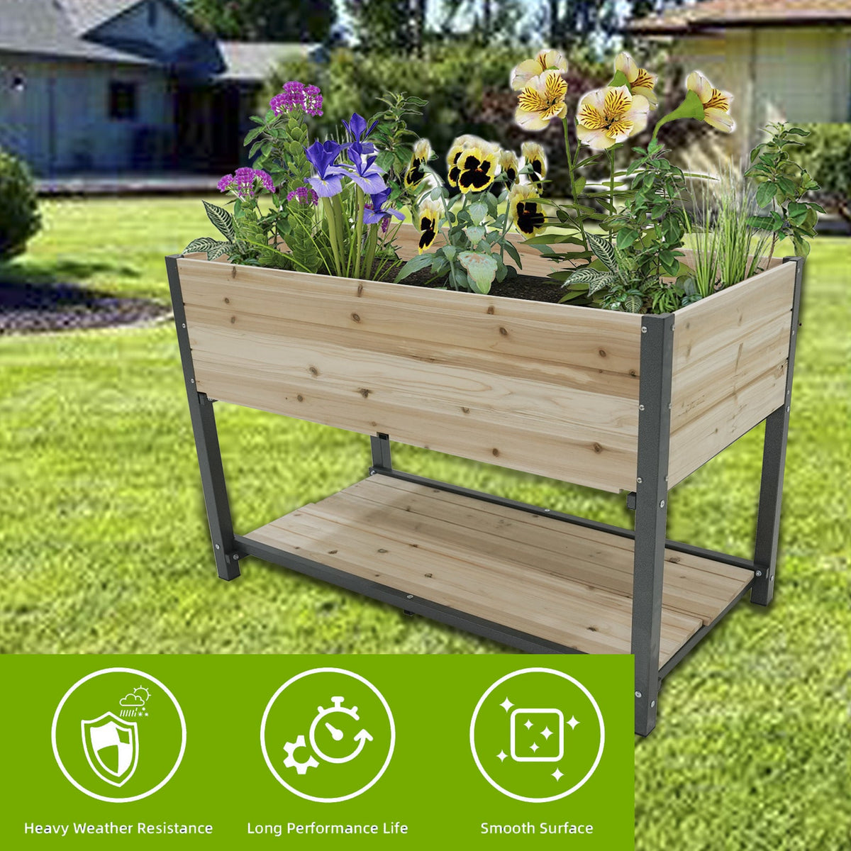 45in Iron-Wood Garden Bed with Storage Racks in wood finish by HouseOfZazla for Garden Pots on Tampa Home & Garden Store