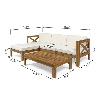 Alcove L Shape Sofa Set cream cushions wooden frame 2-piece outdoor HouseOfZazla on Tampa Home & Garden Store