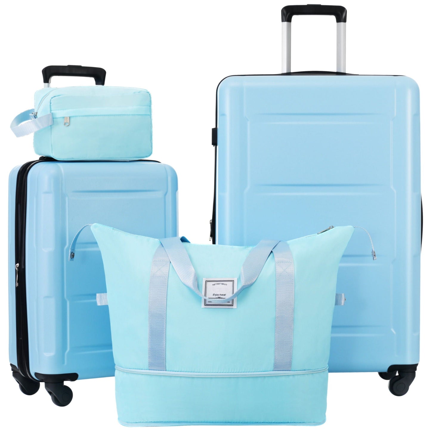 Blue ABS two-piece luggage set with 20in carry-on and 28in spinner suitcase plus matching tote bag on Tampa Home & Garden Store