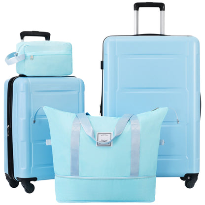 Blue ABS two-piece luggage set with 20in carry-on and 28in spinner suitcase plus matching tote bag on Tampa Home & Garden Store
