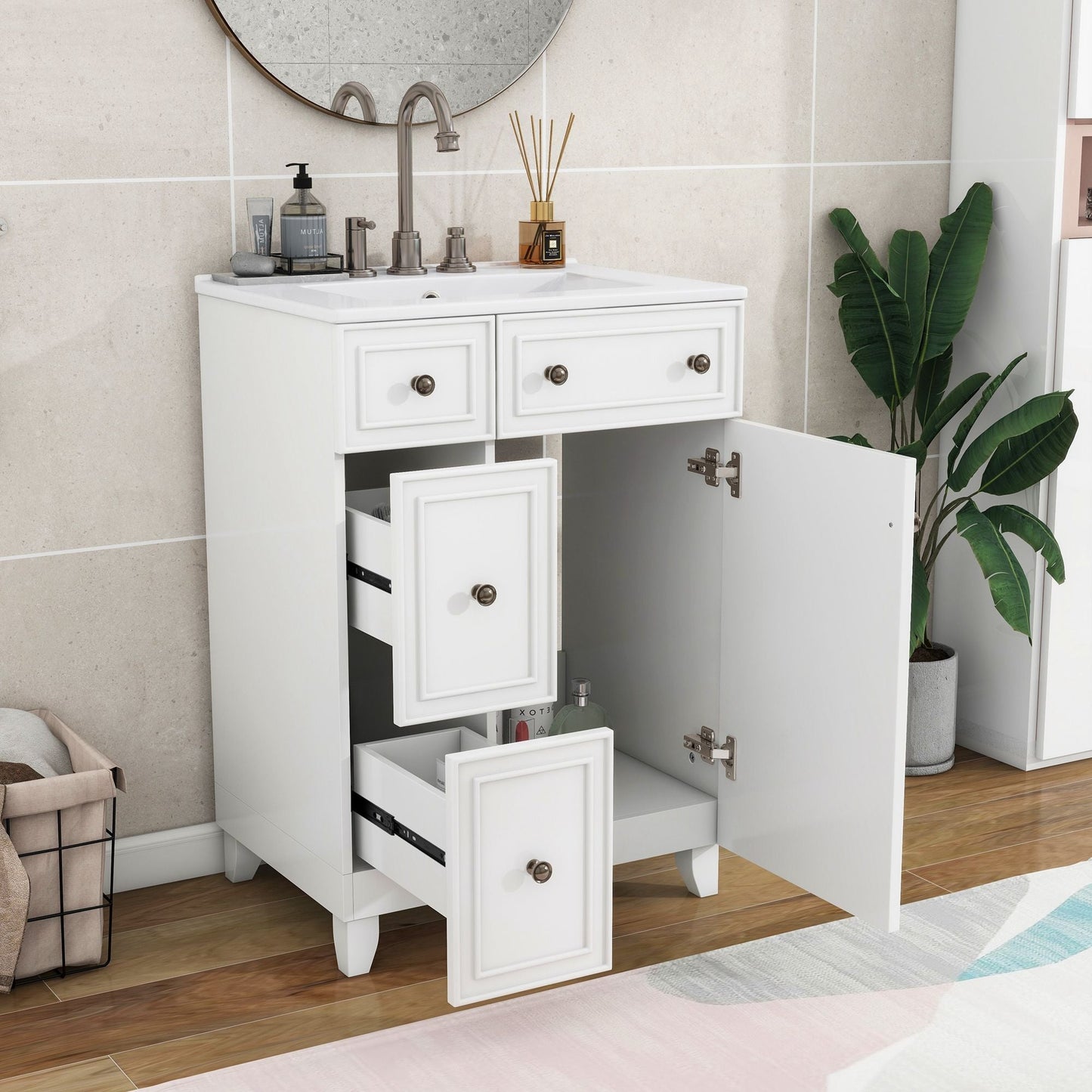 Transitional Bathroom Vanity With Ceramic Sink
