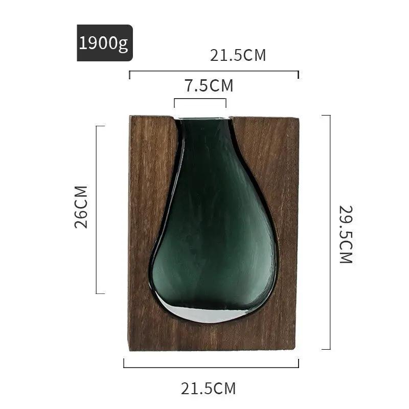 Nordic Original solid wood plaque with a transparent green glass teardrop vase ornament on Tampa Home & Garden Store