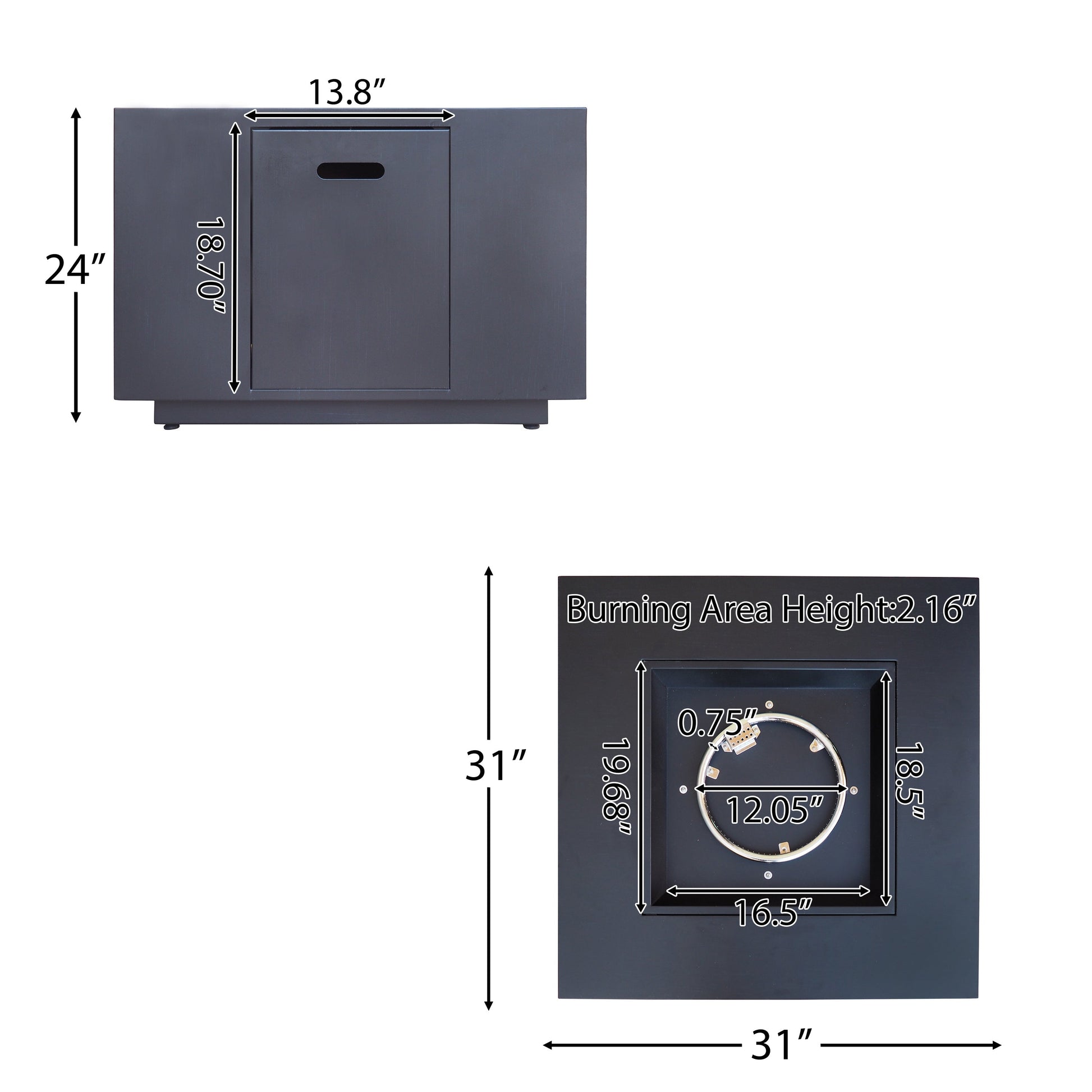 Outdoor propane fire pit HouseOfZazla, square iron, dark gray with front door, 24H x 31W on Tampa Home & Garden Store