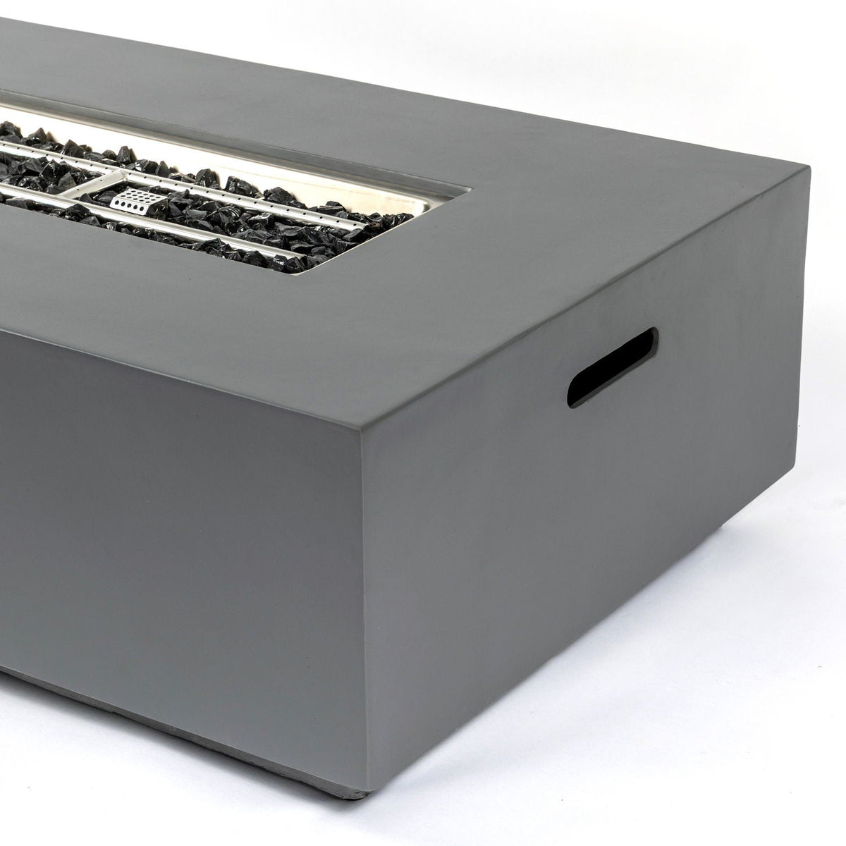 Rectangular Fire Pit Table, 50,000 BTU, light gray finish with lava rocks by HouseOfZazla on Tampa Home & Garden Store