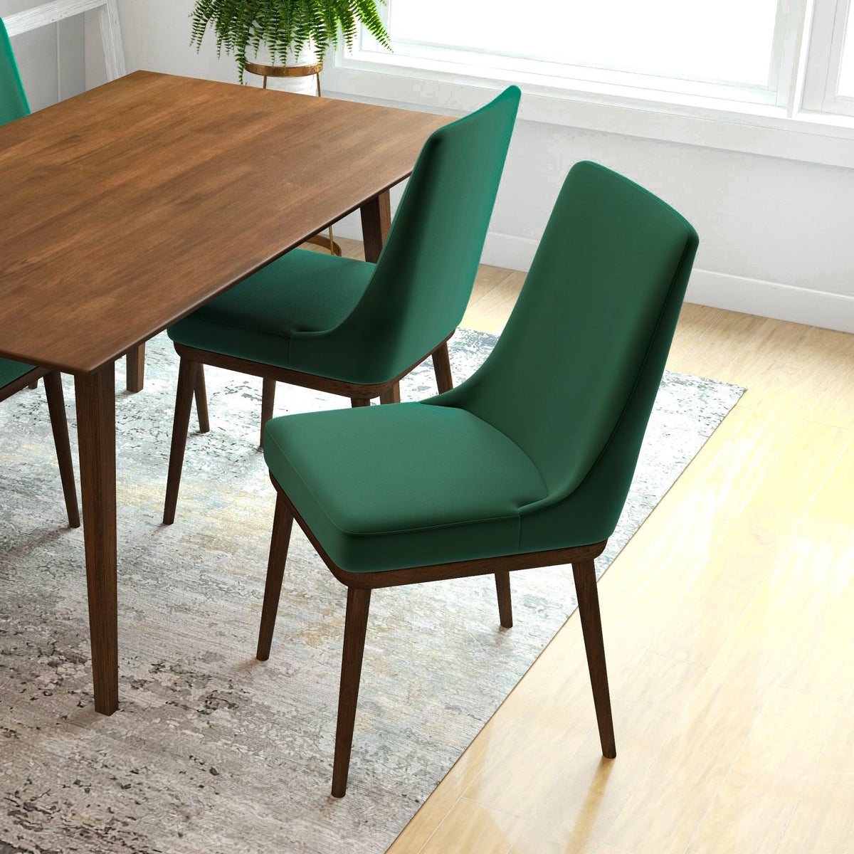 Mid-Century Modern Dining Chair Set of 2 green upholstered seats with wood legs on Tampa Home & Garden Store