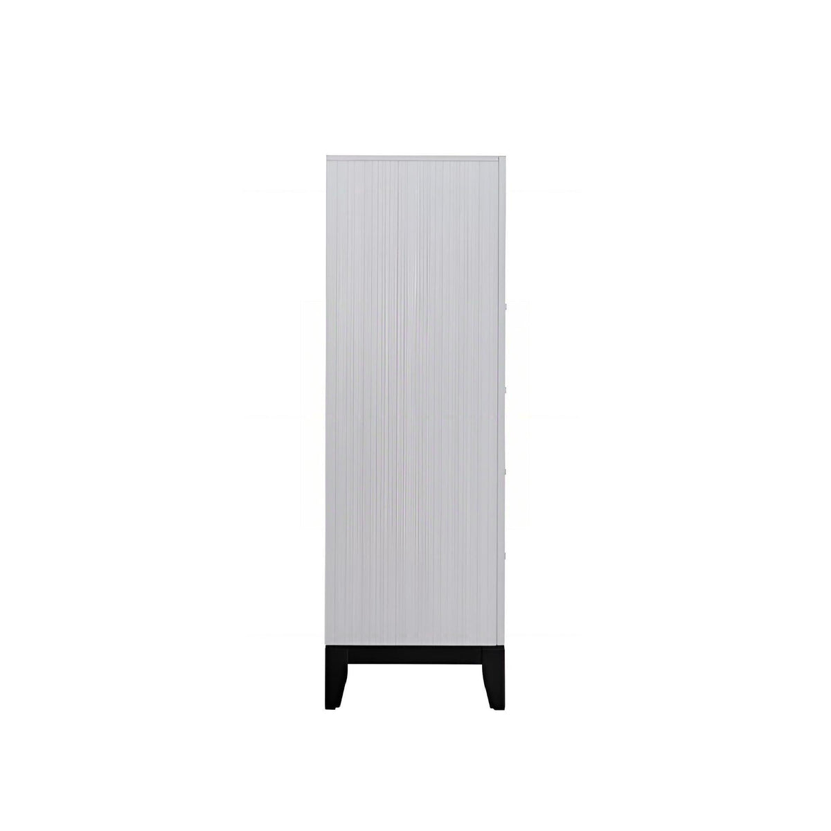 5-drawer dovetail chest gray and white accent chest with vertical grooves on black legs on Tampa Home & Garden Store