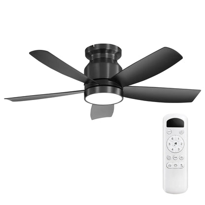 Flush Mount Ceiling Fan With 18W LED Light Remote