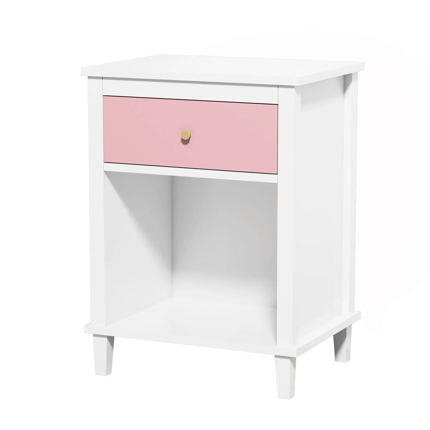 Nightstand with pink front drawer and gold knob, 1-drawer 1-shelf on Tampa Home & Garden Store