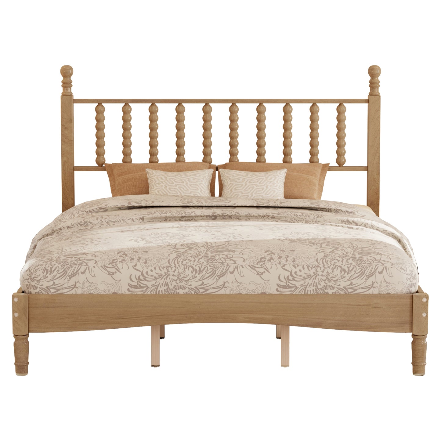 Queen Size Wood Platform Bed with Gourd Headboard natural wood finish HouseOfZazla on Tampa Home & Garden Store